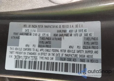 2015 Mazda Mazda3 I Sport from USA, damaged, VIN 3MZBM1U79FM173755